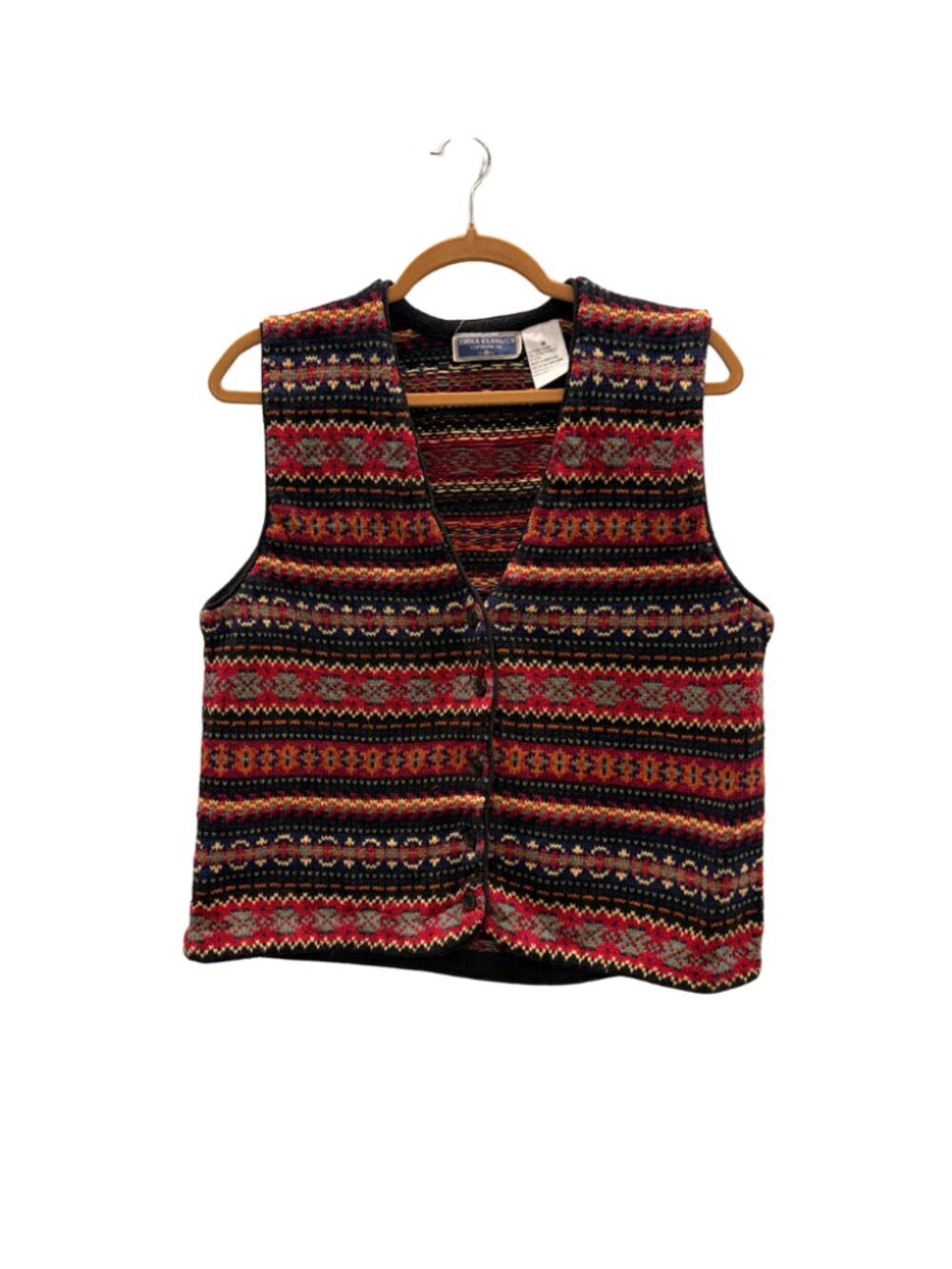 Vintage Erika Classics Fair Isle Knit Sweater Vest Multi-Color Size M